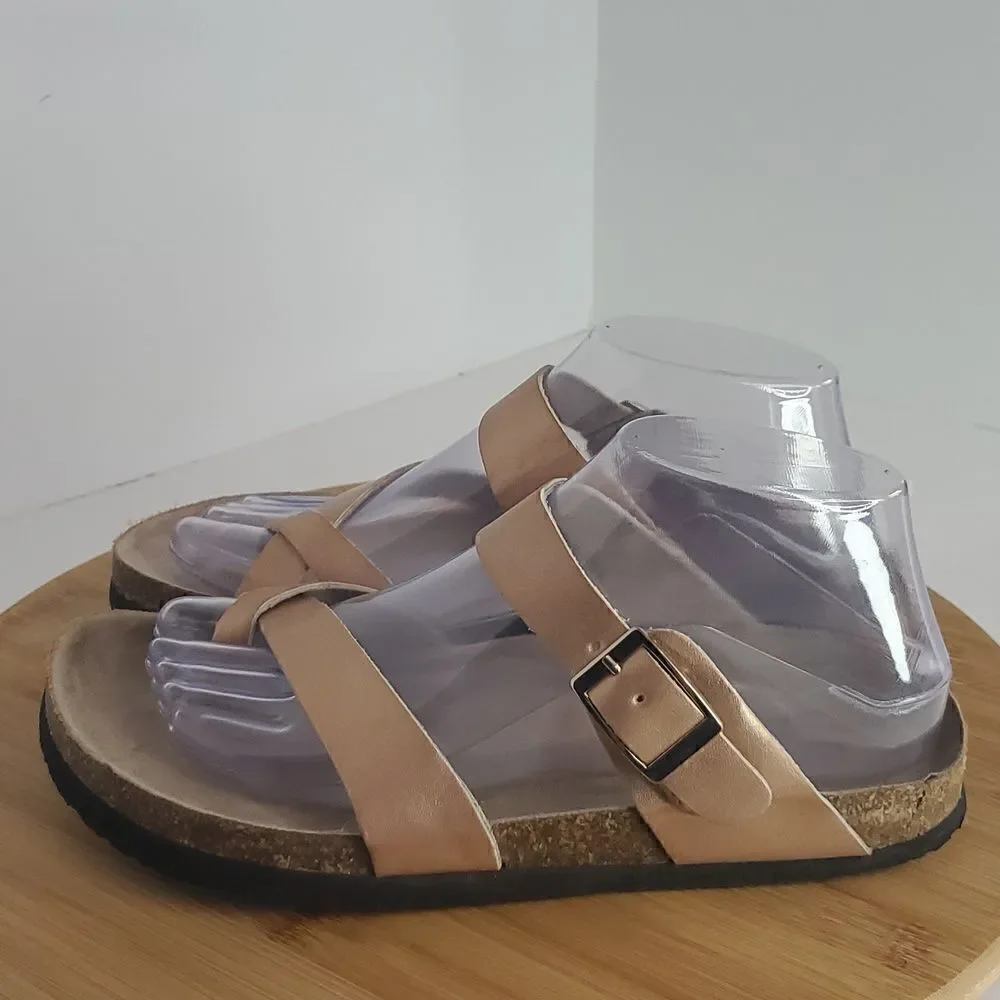 CLIFFS by White Mountain Calis Women's Size 7.5 Rose Gold Slip On Buckle Sandals